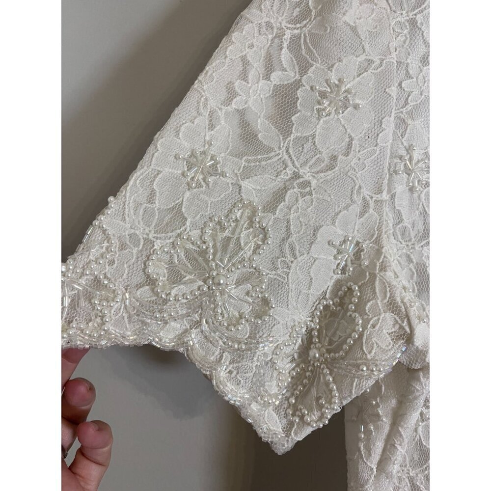 Retro Beaded Floral Top M White Glam Lace Bridal Retro Classic Chic Preppy Boho - Picture 8 of 15